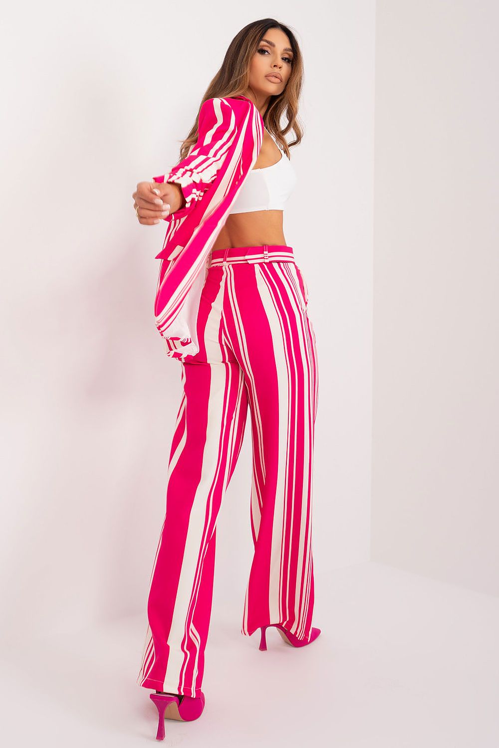 Райран дамски панталон 🌸 Pink Valentina с висока талия в розово и бяло от AuroraBG